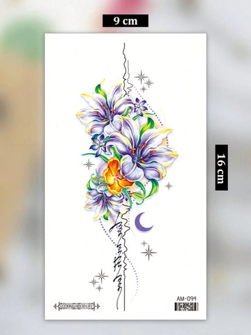 Colorful Lily Flower Moon Star Tattoo Sticker