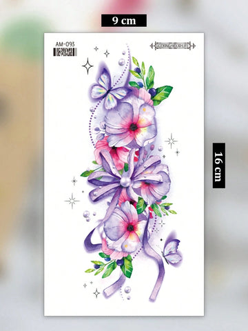 Purple Floral Butterfly Ribbon Tattoo Sticker