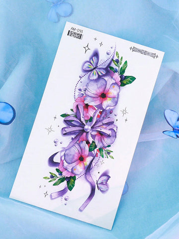 Purple Floral Butterfly Ribbon Tattoo Sticker