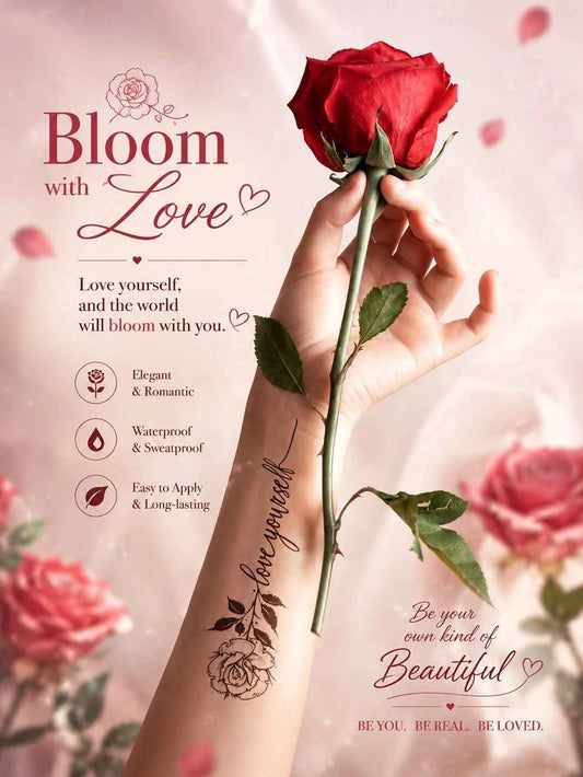 Rose Flower Love Yourself Tattoo Sticker