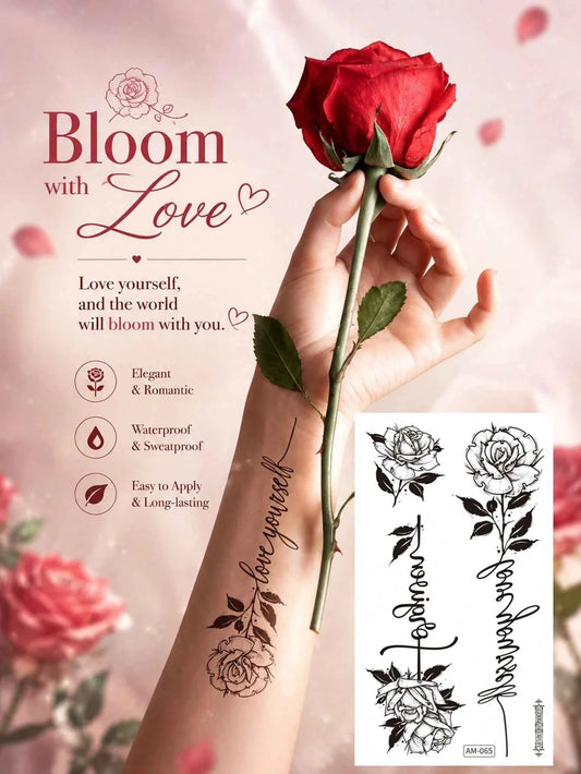 Rose Flower Love Yourself Tattoo Sticker