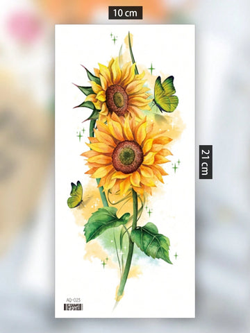 Sunflower Butterfly Floral Tattoo Sticker