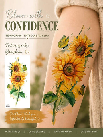 Sunflower Butterfly Floral Tattoo Sticker