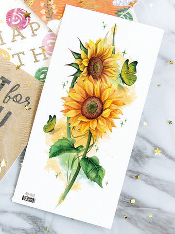 Sunflower Butterfly Floral Tattoo Sticker