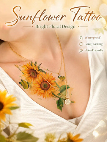 Sunflower Butterfly Floral Tattoo Sticker