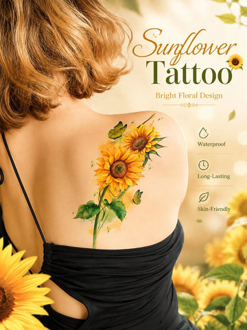 Sunflower Butterfly Floral Tattoo Sticker
