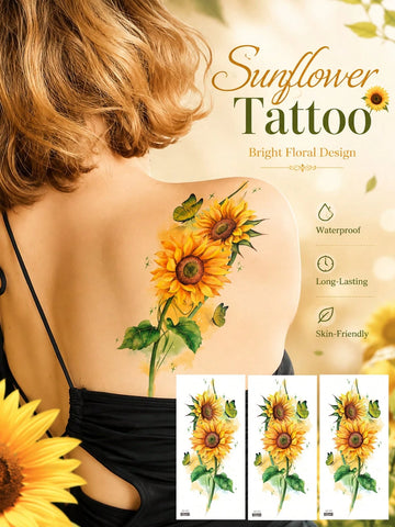 Sunflower Butterfly Floral Tattoo Sticker
