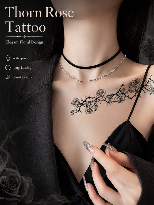 Black Rose Thorn Gothic Tattoo Sticker