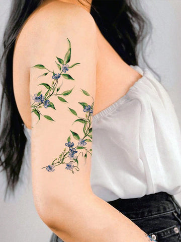 Purple Floral Vine Botanical Tattoo Sticker
