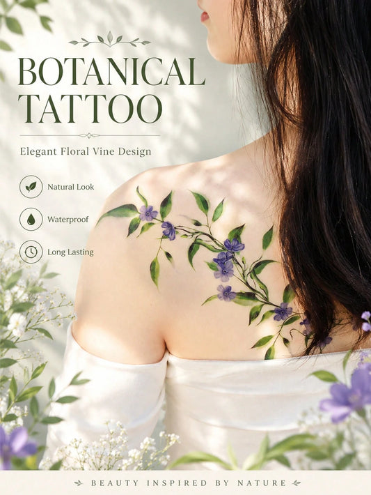 Purple Floral Vine Botanical Tattoo Sticker
