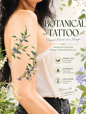 Purple Floral Vine Botanical Tattoo Sticker