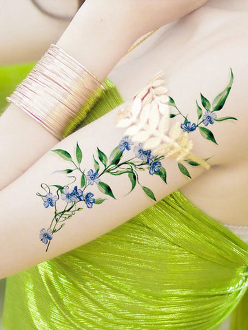 Purple Floral Vine Botanical Tattoo Sticker