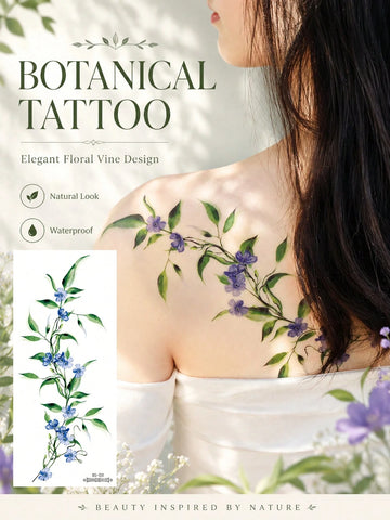 Purple Floral Vine Botanical Tattoo Sticker