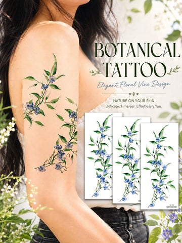 Purple Floral Vine Botanical Tattoo Sticker