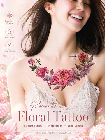 Peony Floral Dragonfly Tattoo Sticker