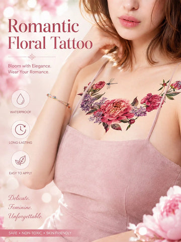 Peony Floral Dragonfly Tattoo Sticker