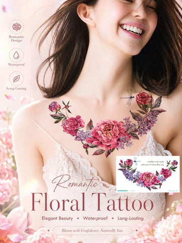 Peony Floral Dragonfly Tattoo Sticker