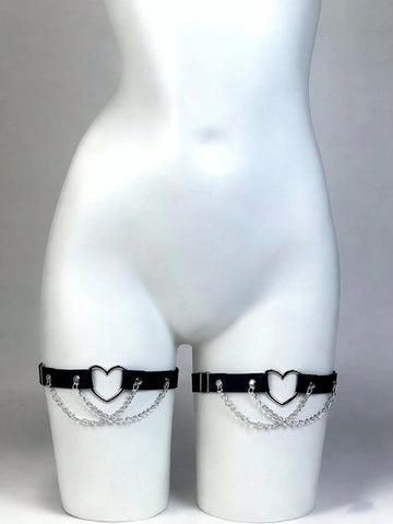 2pcs Leather Thigh Strap Heart Pendant Chain