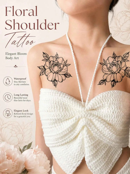 Elegant Peony Floral Shoulder Tattoo Sticker