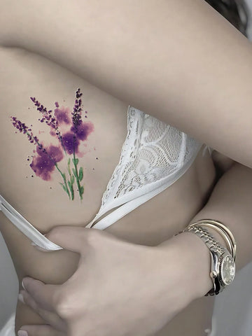 Lavender Flower Watercolor Tattoo Sticker II