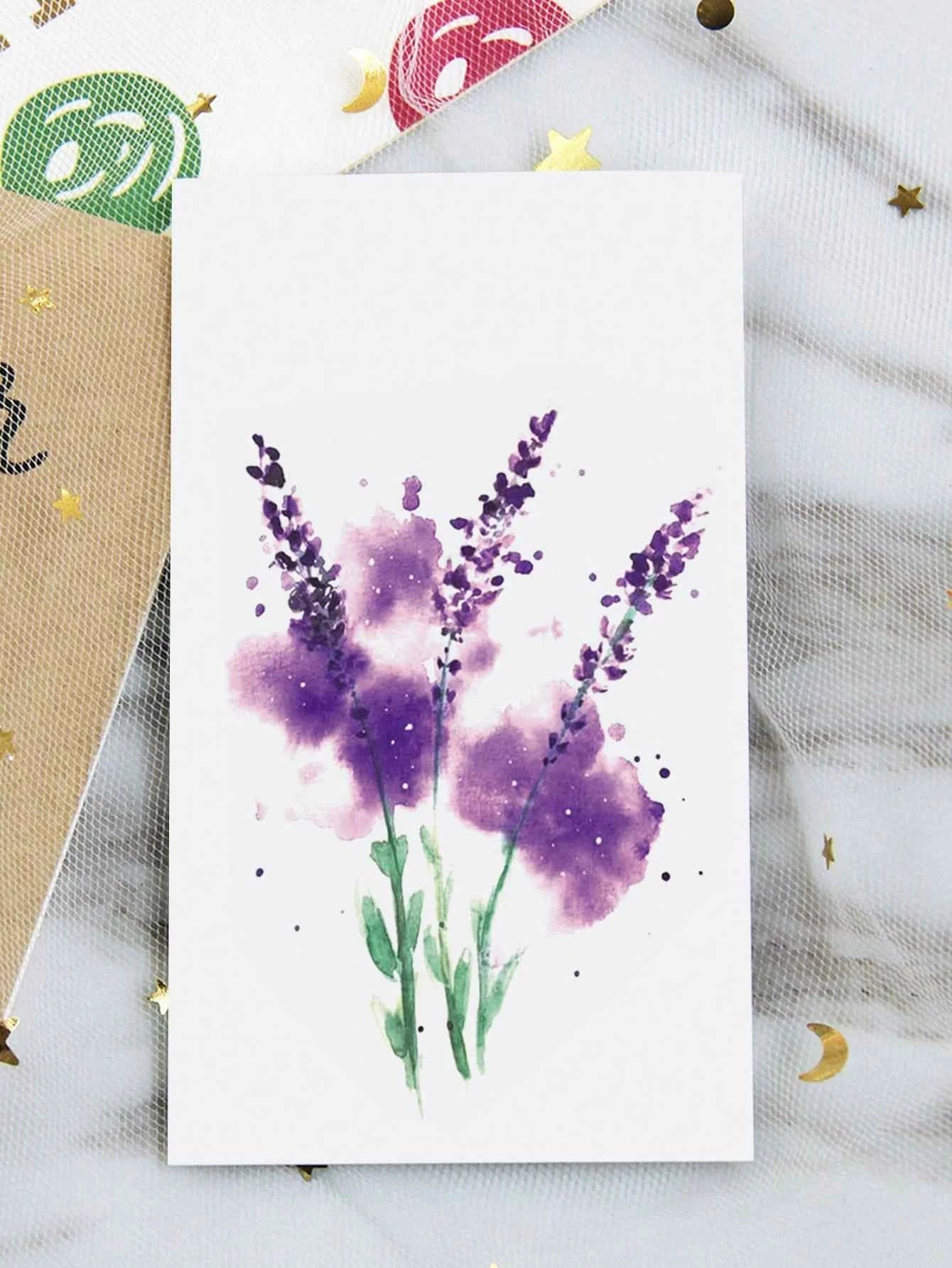 Lavender Flower Watercolor Tattoo Sticker II
