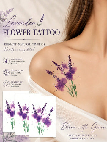 Lavender Flower Watercolor Tattoo Sticker II