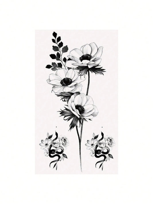 Black Floral Leaf Tattoo Set
