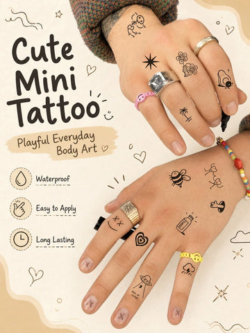 Cute Mini Doodle Icon Tattoo Set