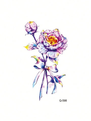 Romantic Peony Watercolor Tattoo Sticker