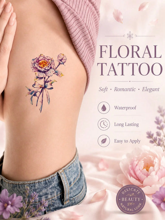 Romantic Peony Watercolor Tattoo Sticker