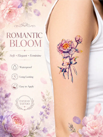 Romantic Peony Watercolor Tattoo Sticker