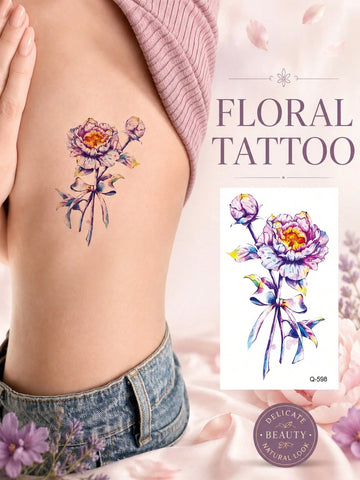 Romantic Peony Watercolor Tattoo Sticker