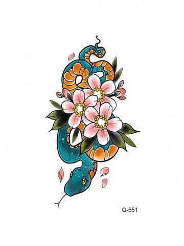 Floral Snake Botanical Tattoo Sticker