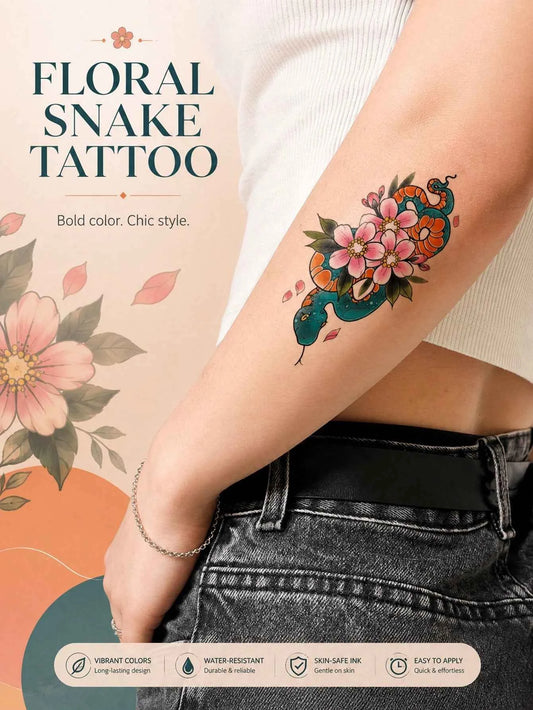 Floral Snake Botanical Tattoo Sticker