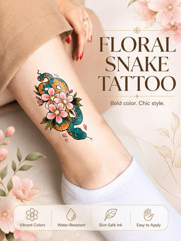 Floral Snake Botanical Tattoo Sticker