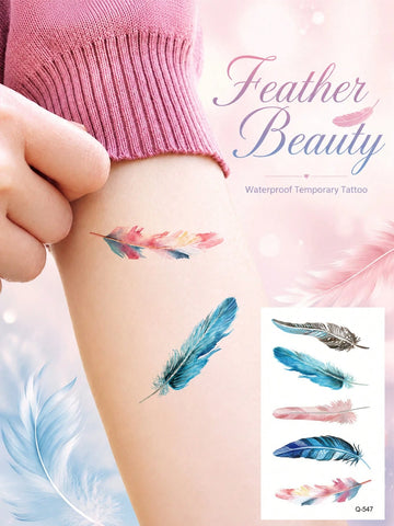 Watercolor Boho Feather Tattoo Sticker