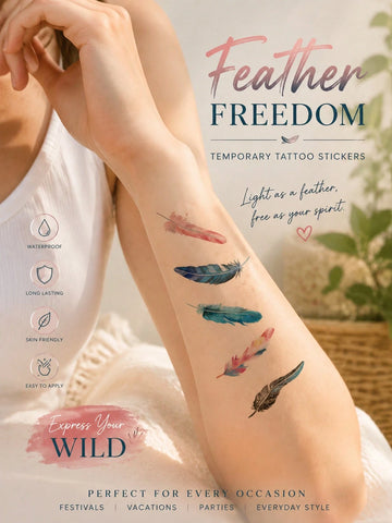 Watercolor Boho Feather Tattoo Sticker