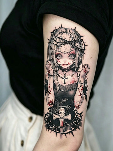 Gothic Doll Anime Tattoo Sticker