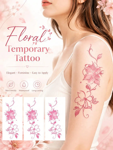 Pink Floral Blossom Tattoo Sticker