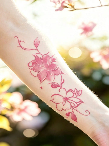 Pink Floral Blossom Tattoo Sticker