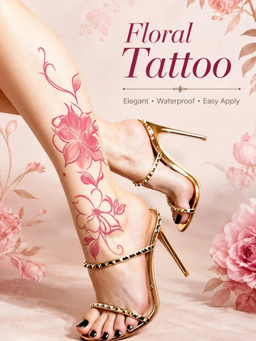 Pink Floral Blossom Tattoo Sticker