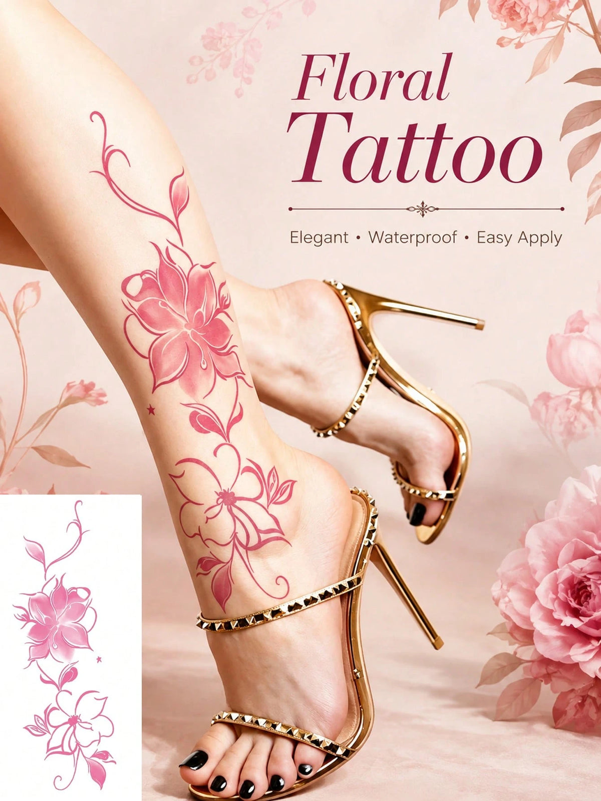 Pink Floral Blossom Tattoo Sticker