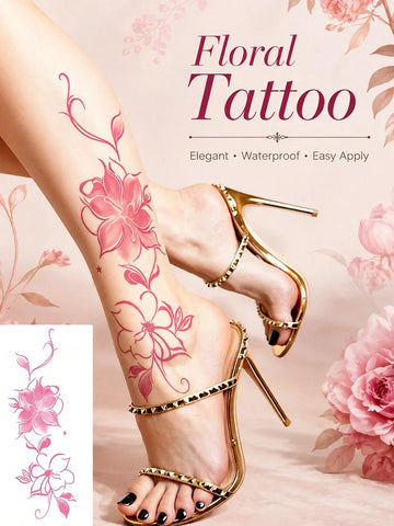 Pink Floral Blossom Tattoo Sticker
