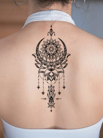 Moon Mandala Lotus Tattoo Sticker