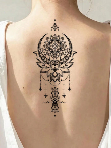 Moon Mandala Lotus Tattoo Sticker