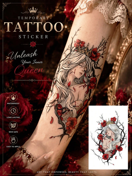 Gothic Rose Queen Crown Tattoo Sticker