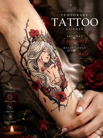 Gothic Rose Queen Crown Tattoo Sticker