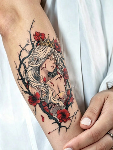 Gothic Rose Queen Crown Tattoo Sticker