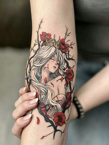 Gothic Rose Queen Crown Tattoo Sticker