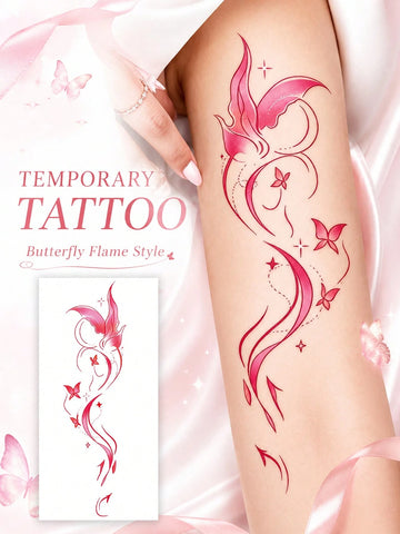 Pink Butterfly Flame Wing Tattoo Sticker